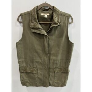 Miami Olive Green Utility Vest Lace Trim Sleeveless 100% Cotton Women's Large